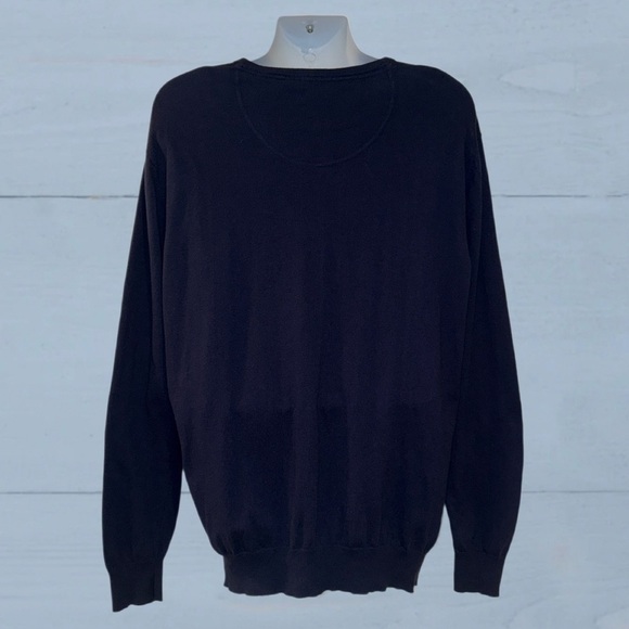 Allan Flusser V-Neck Sweater Men’s XL Navy Blue Gray Lined Cotton Blend Sweater - Picture 8 of 11